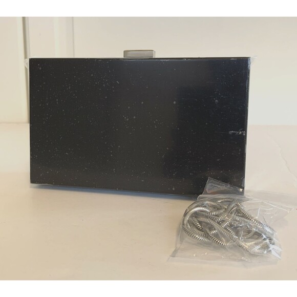 RACHEL ZOE Box of Style Clutch Handbag Black Silver with Metal Strap - Picture 2 of 10